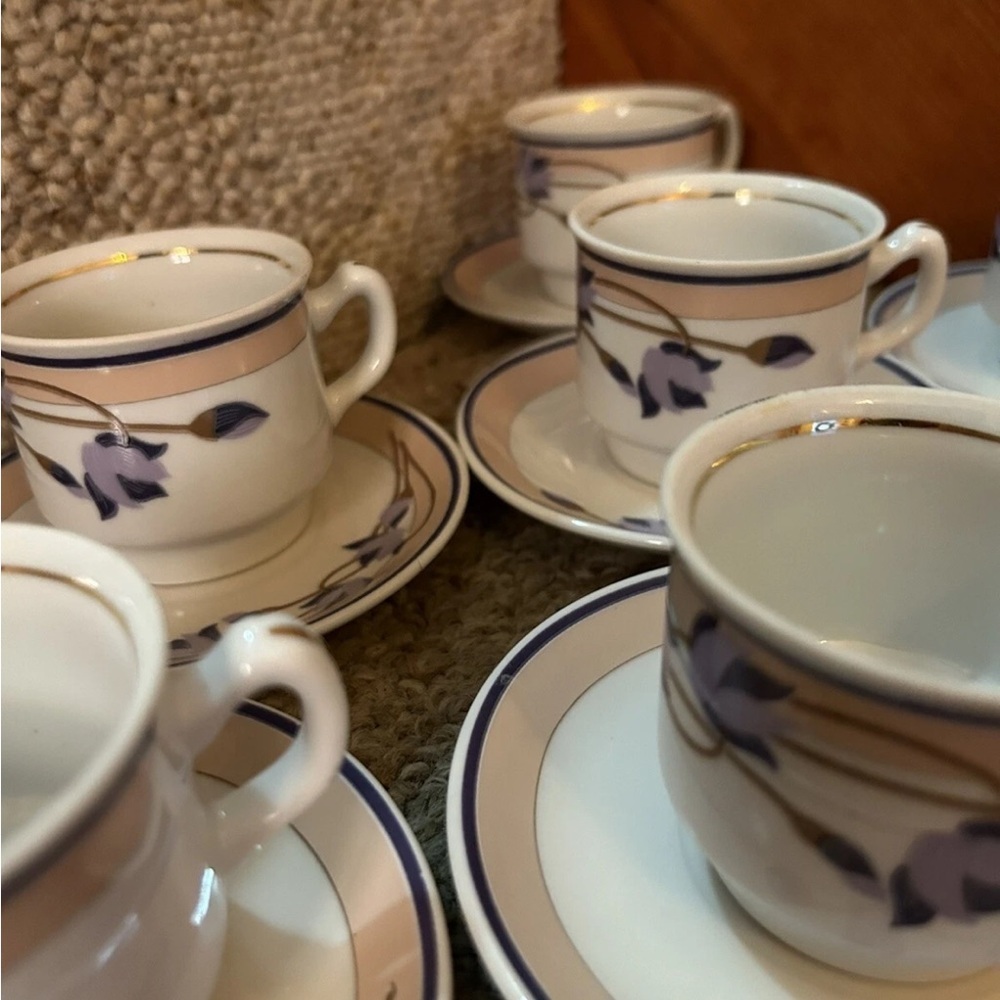 Fena Porzellan Elegant Purple & White Flowers Espresso Cup Set/6 - Picture 10 of 12